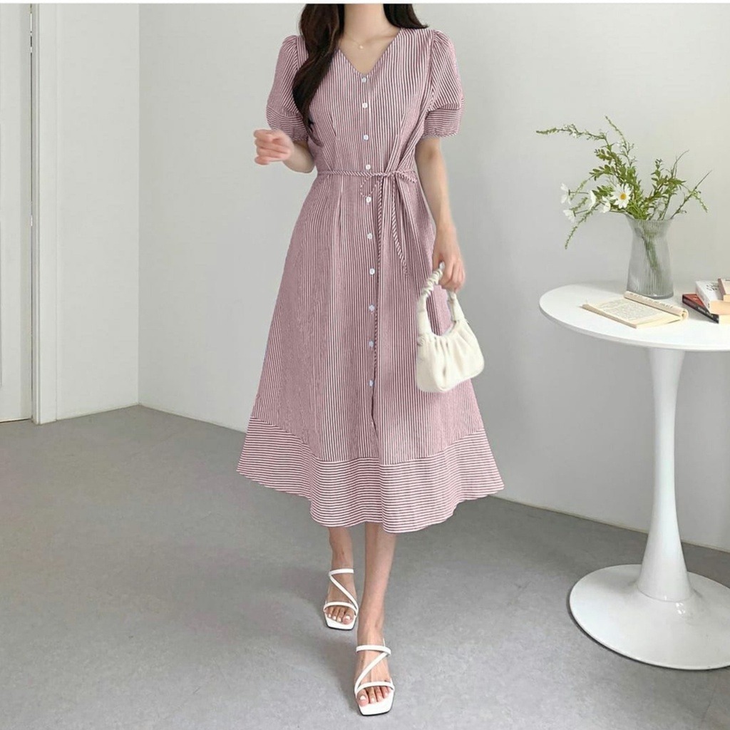 [MCFK] Dress Faila / Dress Wanita Korea / Dress Salur / Dress Pesta / Baju Dres Wanita Terbaru / Dress / Casual Dress