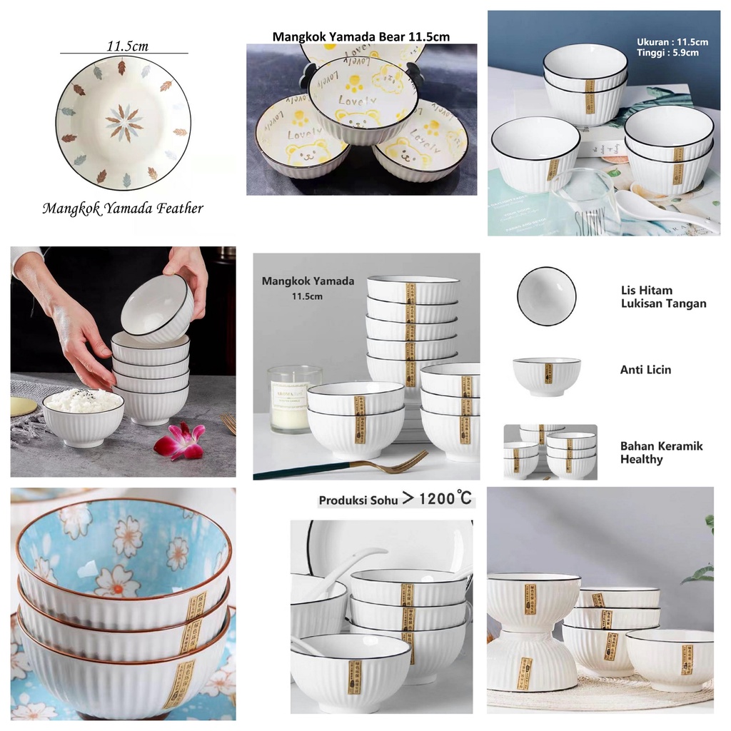 Mangkok Keramik Jepang Seri Yamada Putih Classic Lukisan Tangan