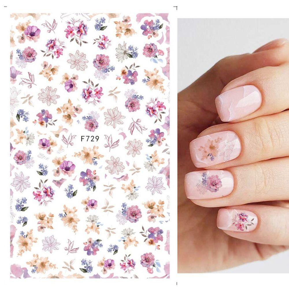 AUGUSTINA Agustin 3D Stiker Kuku Perekat Diri Musim Semi Daun Nail Art Dekorasi Bunga Mawar DIY Manicure Accesorios