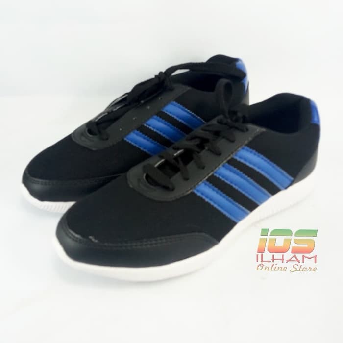 Sepatu Sneaker Adidas Garis Pilon Olahraga Size 36-40 Hitam Biru