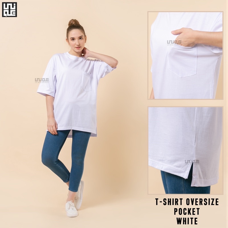UNIQUE - (Pocket Series) Kaos Polos Oversize Pocket Cotton Combed 24s Pria & Wanita Tshirt Oversized Korea Croptop Hypbeast-White