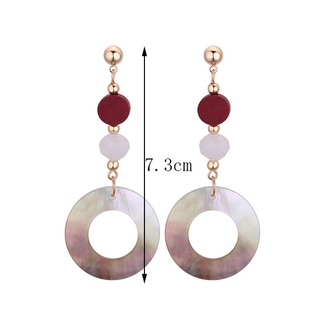 LRC Anting Tusuk Fashion Red Round Shape Decorated Earrings