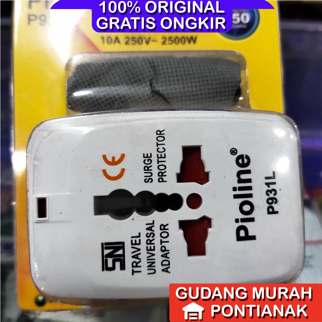 Pioline Universal Travel Adaptor Multi International P931L Penyambung colokan Serbaguna steker cok kaki tiga 3 atau gepeng