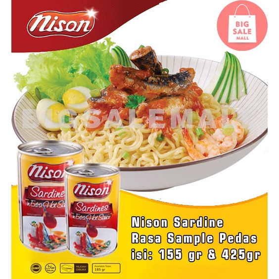 Nison Sarden saus sambal Sardine155gr &amp; 425 gr Extra Hot Sauce Makanan Kaleng seafood kaleng