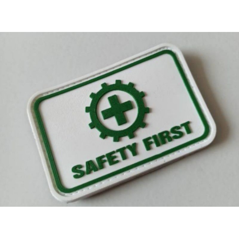 PATCH RUBBER LOGO SAFETY FIRST.tempelan karet emblem velcro.