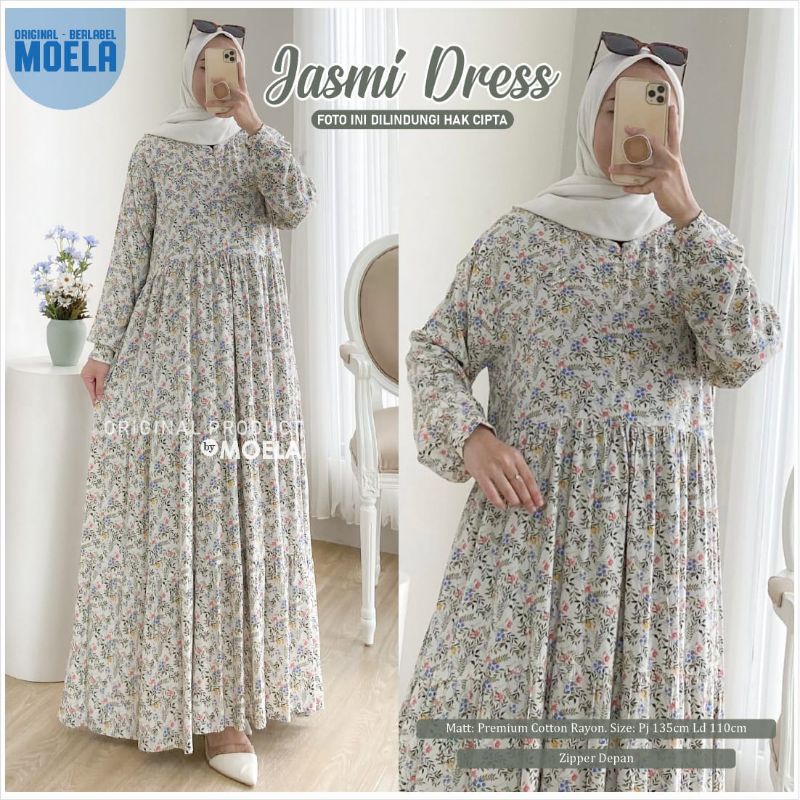 Zelena Yelan Bifia Jasmi Dress Gamis Original Ori Moela Berlabel Jumbo Allsize Busui Premium Catton Rayon-Jasmi