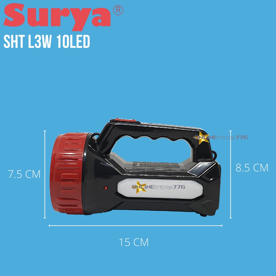 LAMPU SENTER LED EMERGENCY SURYA SHT L3W 10LED / EMERGENCY LAMP LED / RECHARGEABLE / TAHAN 7 JAM CAHAYA PUTIH