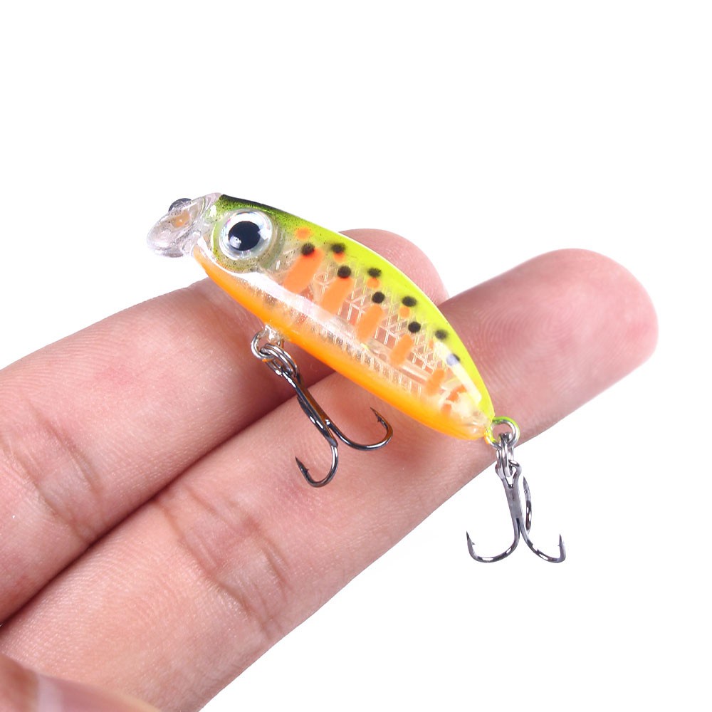 HENGJIA 6PCS Sinking Fishing Lure 4.2cm 3.1g 3D Eyes Umpan Pancing Minnow Bentuk Ikan Kecil Artificial Hard Bait with Flatten Stainless Steel Split Ring