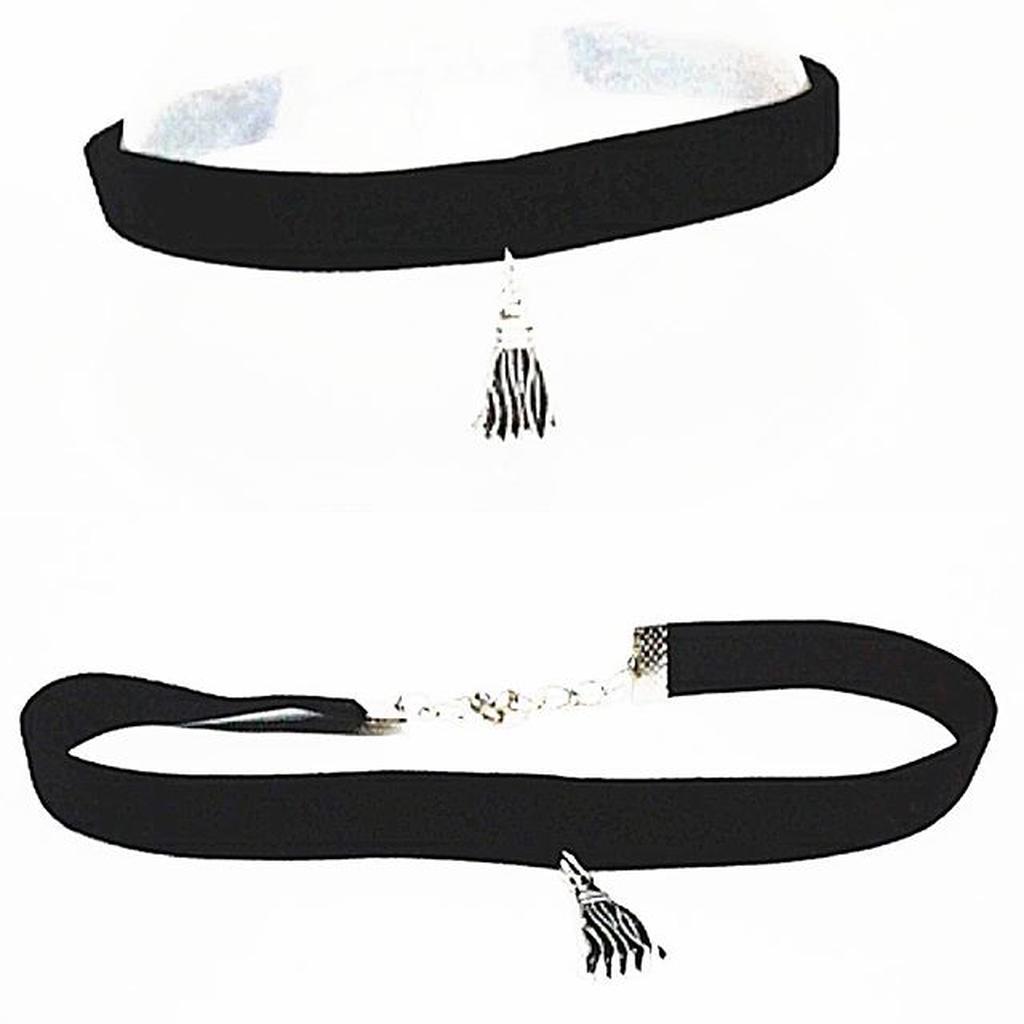 Choker Velvet Necklace Silver Tassel | Kalung Handmade