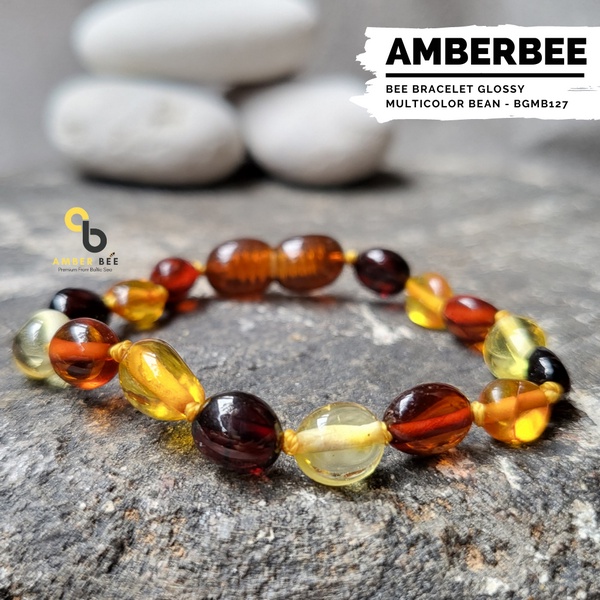 Gelang Amber Baltic Lithuania Balita &amp; Anak Glossy Multicolor Bean BGMB127 By Amber Bee