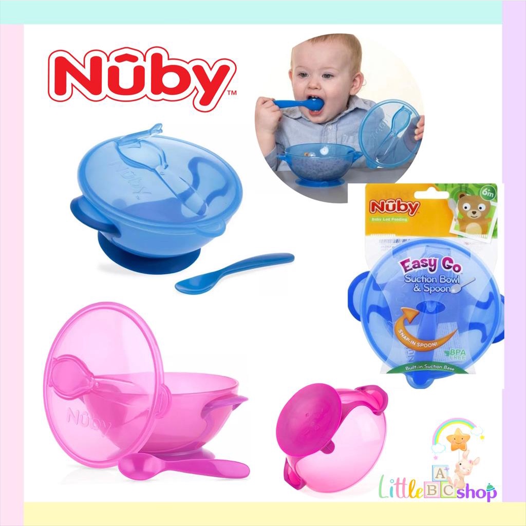 Nuby Suction Bowl N Spoon Lid/ Mangkok makan bayi suction -