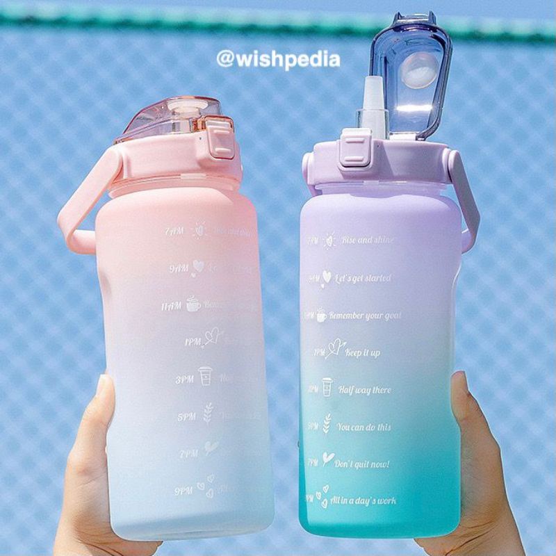 botol minum 2 liter kekinian pelangi viral tumbler 2L besar gede jumbo penanda waktu pastel gradiasi