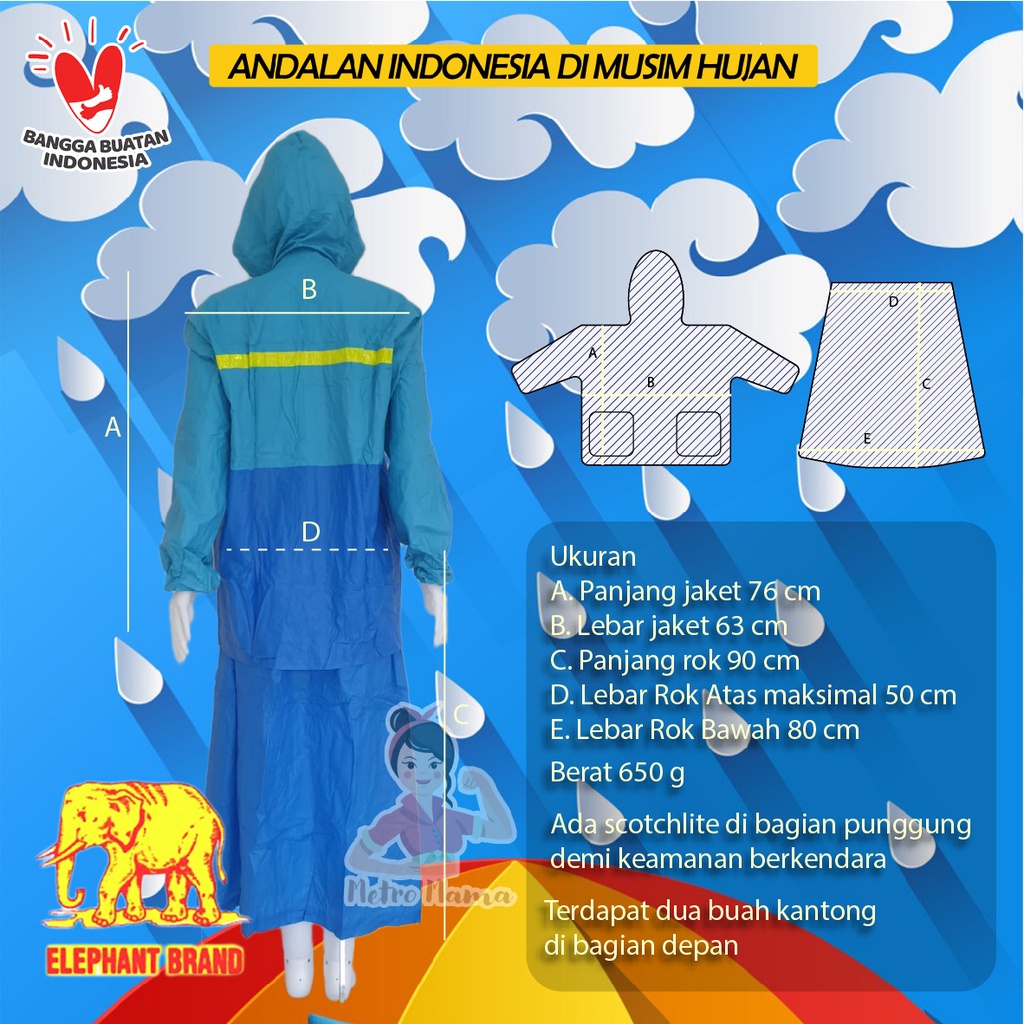 Jas Hujan Setelan Jaket Rok Wanita SALSA GAJAH ELEPHANT BRAND Murah Tebal