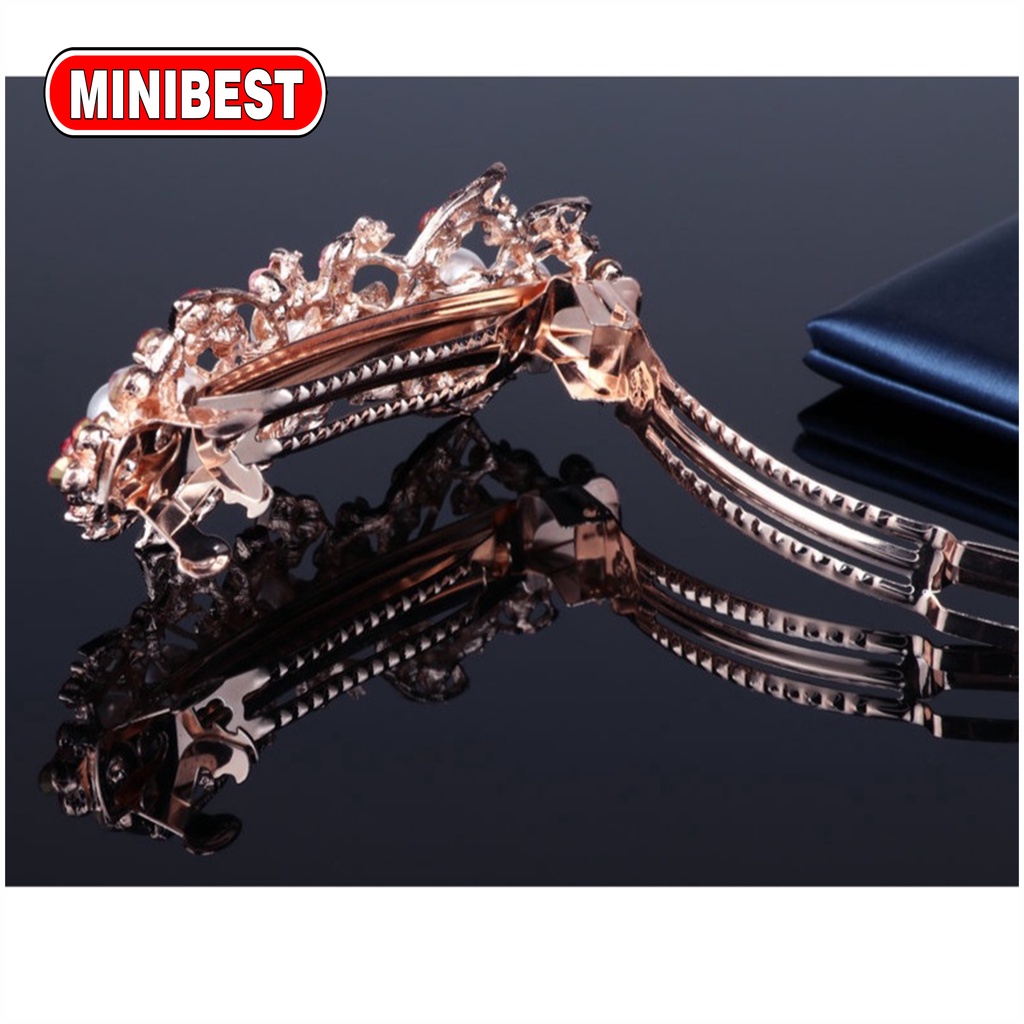 [MB] Jepit Rambut PREMIUM Otomatis 9cm Jedai Besi Alloy Jepit Ponytail Kristal Mutiara Rhinestone Elegant Barrette Hair Clip