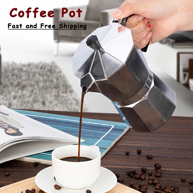 [50ML Aluminum Mocha Coffee Kettle ][European Octagonal  Coffee Maker][ Espresso Percolator Stovetop Mocha Pot][Portable Office Mocha Pot]