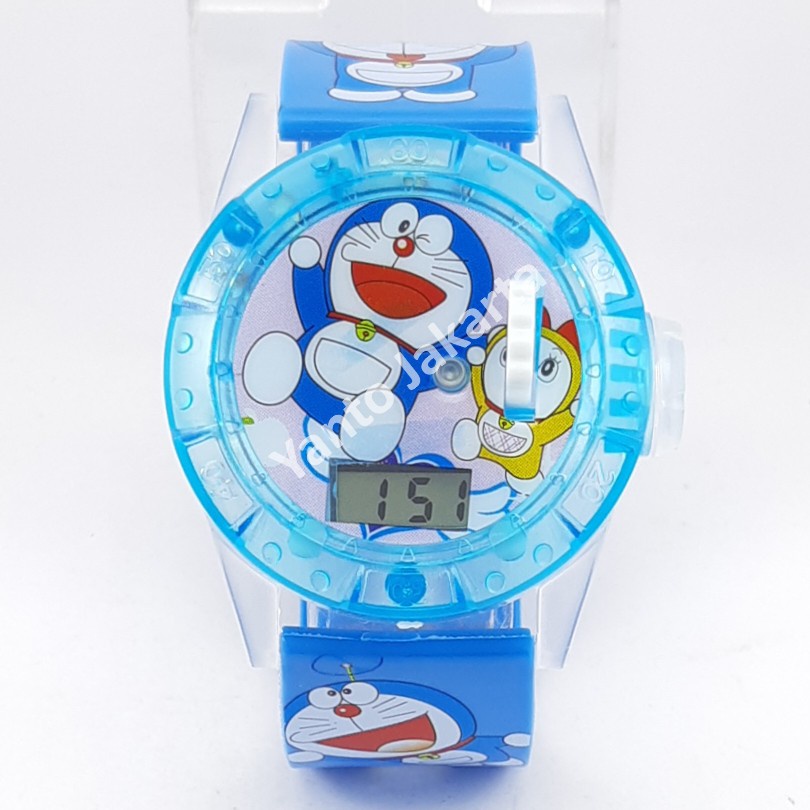 JAM TANGAN DORAEMON ANAK LAMPU LASER MUSIK GROSIR MURAH