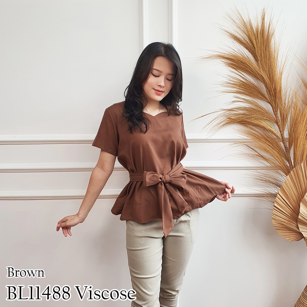 BL11488 blouse polos ikat tali model layered scallop 11488-2