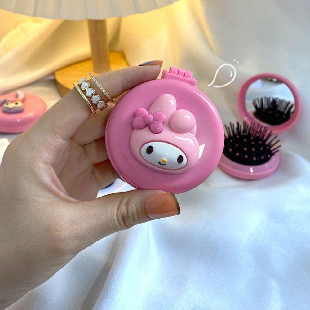 Agustinina Sisir Bantal Udara Dengan Cermin Kartun Gadis Kreatif KT Kucing Pink Beruang Sisir Rambut