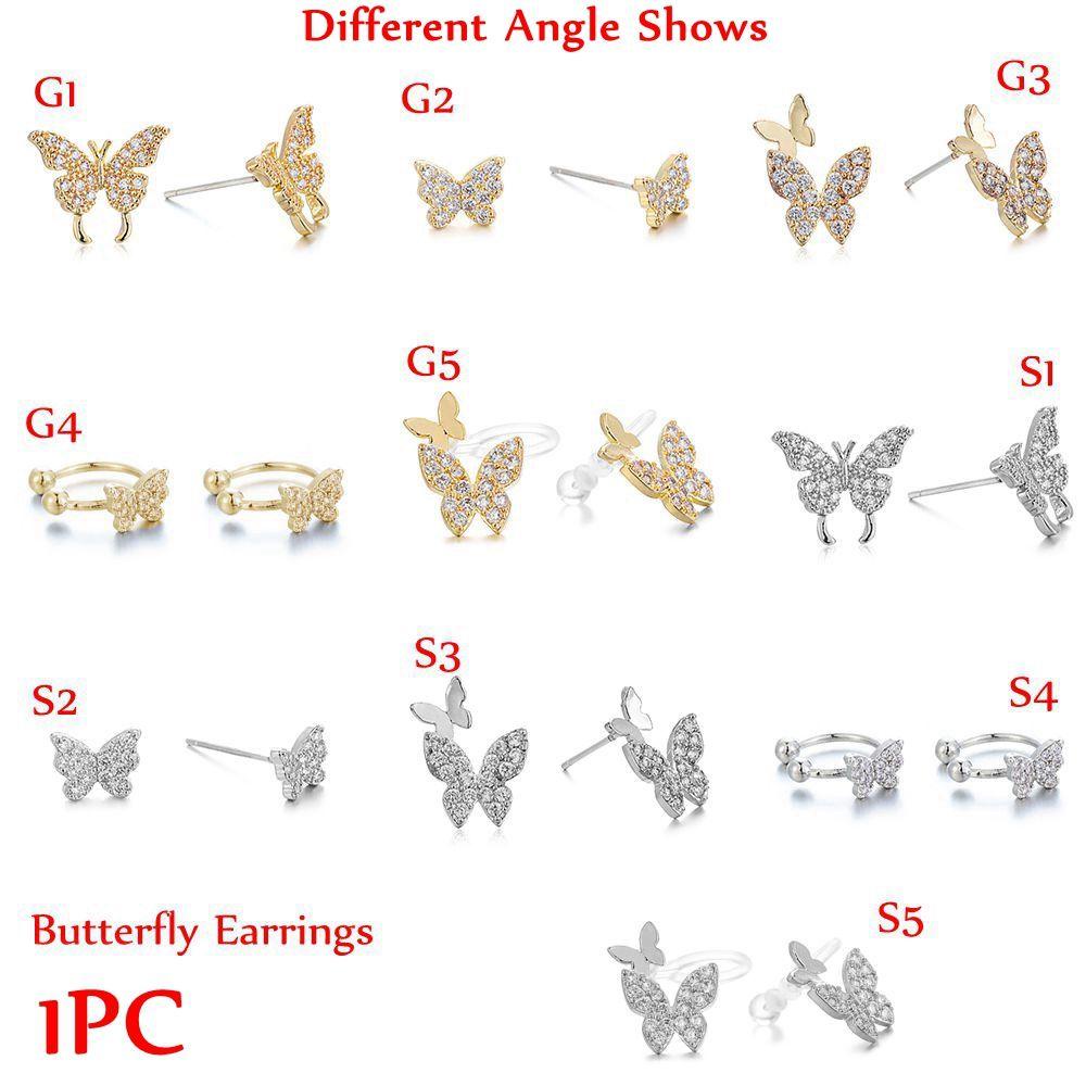 Anting Kupu-Kupu Nanas Mode Tanpa Tindik Berlian Imitasi Telinga Manset