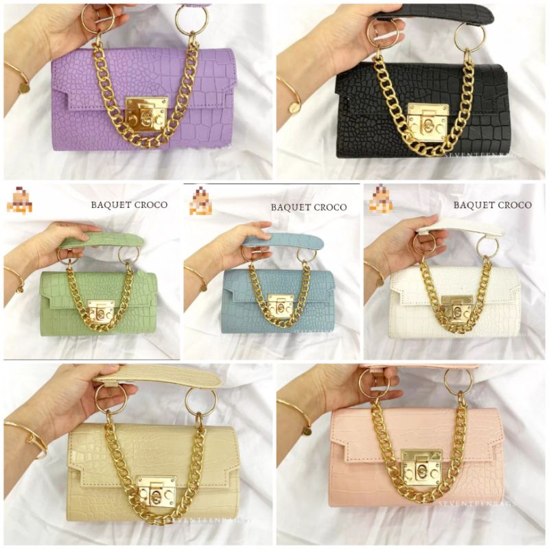 Lz TAS ANDIN LONG KELLY CROCO SLINGBAG TERBARU LUCU PESTA UNDANGAN RANTAI IMPORT