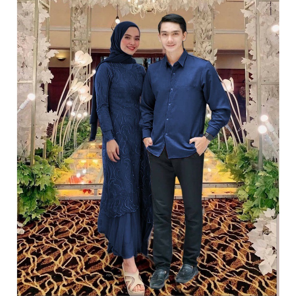 COUPLE GERALDINE / GAMIS BRUKAT DAN KEMEJA MOSCREPE / COUPLE PESTA / COUPLE KONDANGAN / GAMIS MUSLIM /GAMIS JUMBO / GAMIS TILE