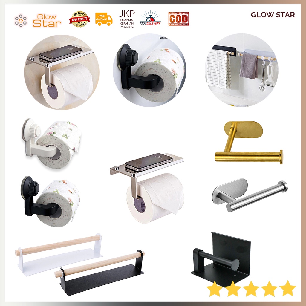 Gantungan Wadah Tempat Tisu Toilet Suction Cup Handuk Serbaguna Kamar Mandi Dapur Stainless Steel Plastik dapur kamar mandi