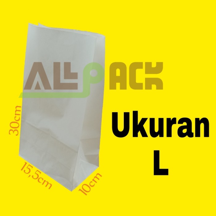

✨ BISA COD ✨ KANTONG KERTAS , PAPER BAG WARNA PUTIH POLOS UKURAN L 100PCS