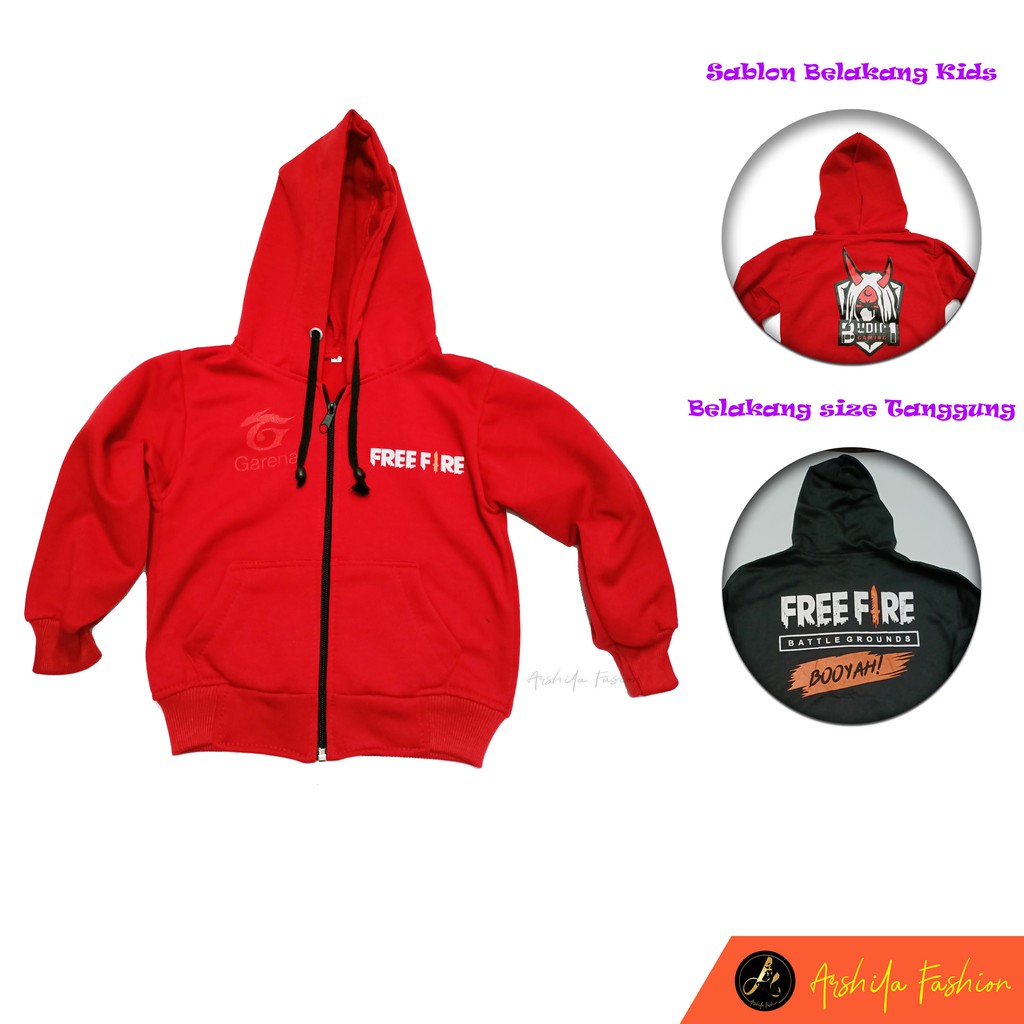 Hodie anak Free fire sweater Ada Sleting anak FF Budi Bahan Flece usia 1-15 Tahun