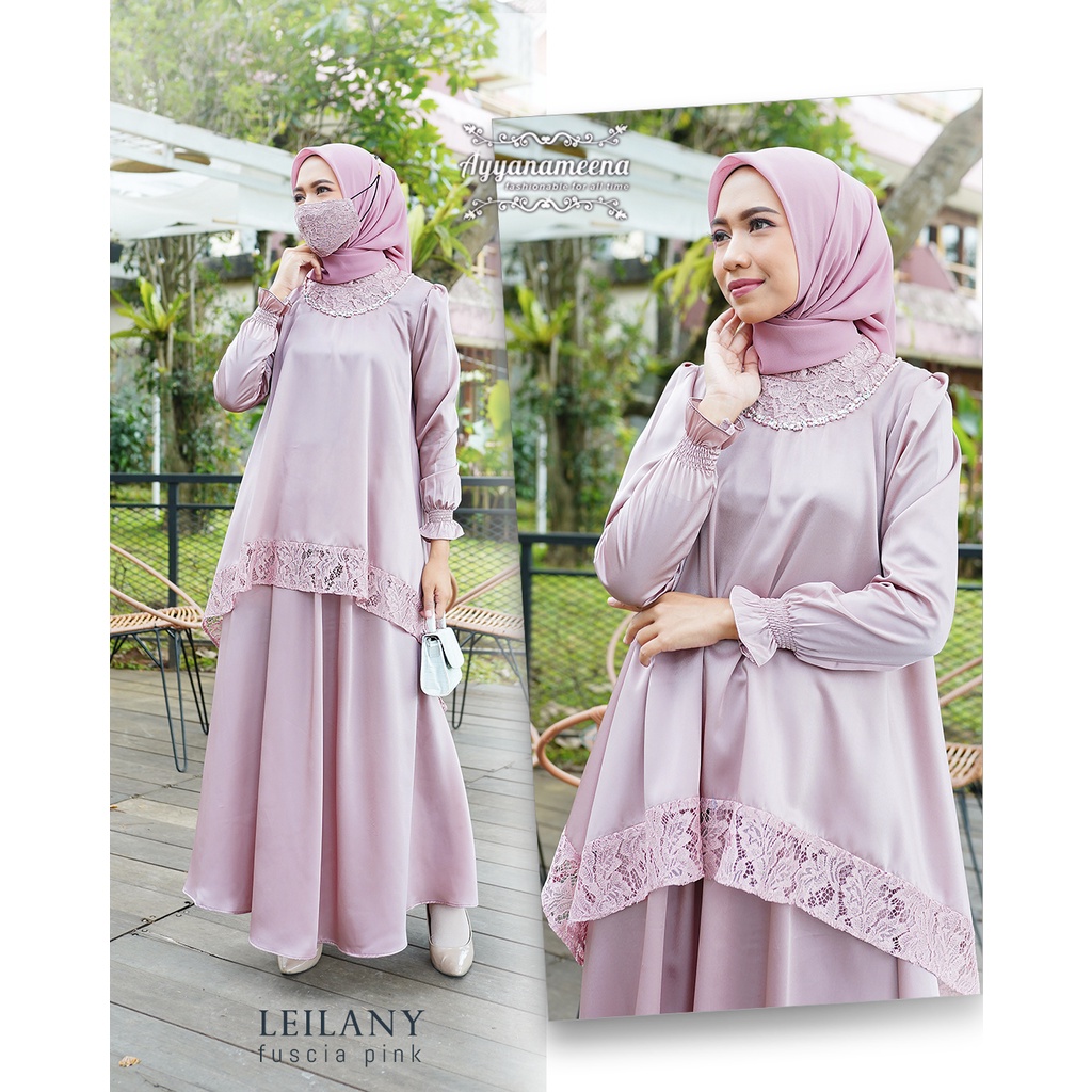 AYYANAMEENA LEILANY (SET TUNIK, ROK DAN MASKER) TANPA KERUDUNG WARNA FUSCHIA PINK