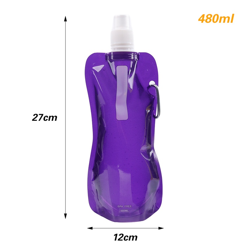 Tas Botol Air Minum Lipat Portable 480ml Ultra Ringan Ramah Lingkungan Dengan Carabiner Untuk Travel