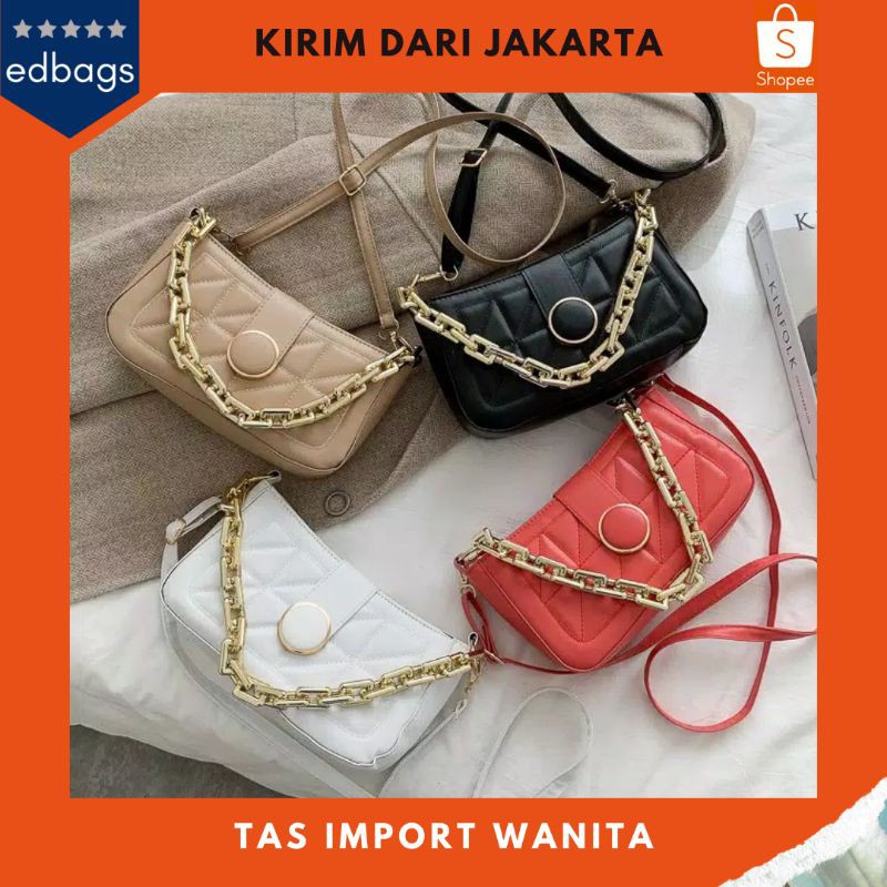 TAS PESTA WANITA KULIT RANTAI ABELIA SELEMPANG PREMIUM KEKINIAN IMPORT MURAH MEWAH BATAM EDBAGS