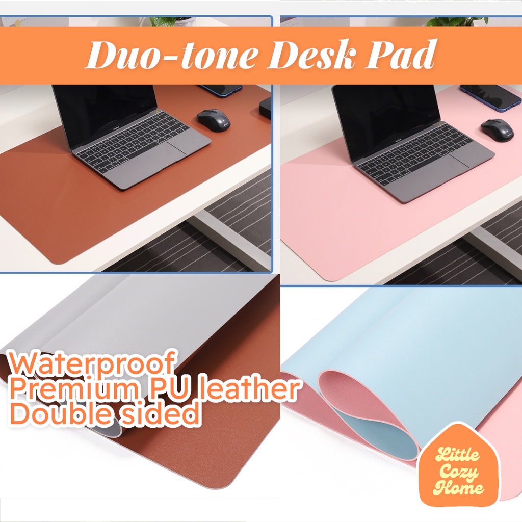 Duo-Tone Desk Pad XL Bahan PU Leather Kulit Premium / Classic Mouse Pad Besar / Desk Mat / Alas Meja Kerja Anti Slip Warna Ganda Anti Slip Tahan Air Waterproof