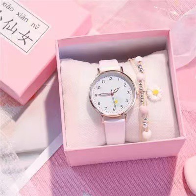 Jam Tangan Wanita Quartz Analog Fashion Gaya Korea Motif Bunga Daisy Import-41-9 Putih