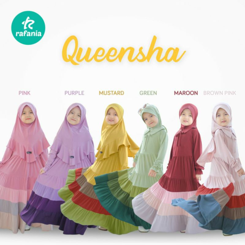 Gamis Queensha Original by Rafania, Setelan Gamis Anak Motif Pelangi, Gamis Susun Kekinian, Gamis An