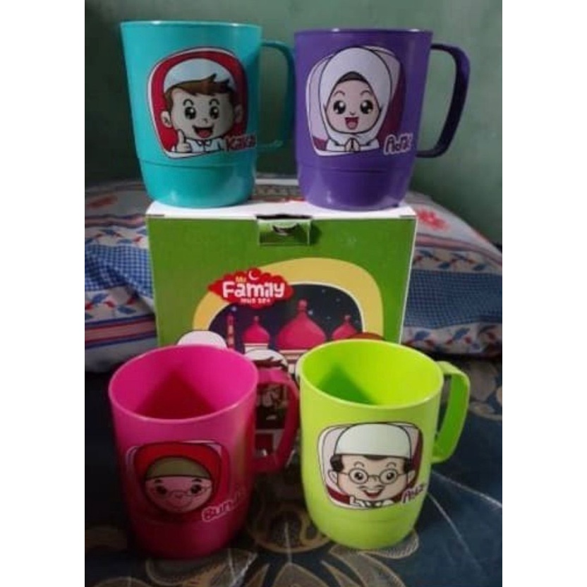 GELAS SET 4 PCS / GELAS MUG KELUARGA SET 4 PCS BIGGY FREE PACKING DUS FBL