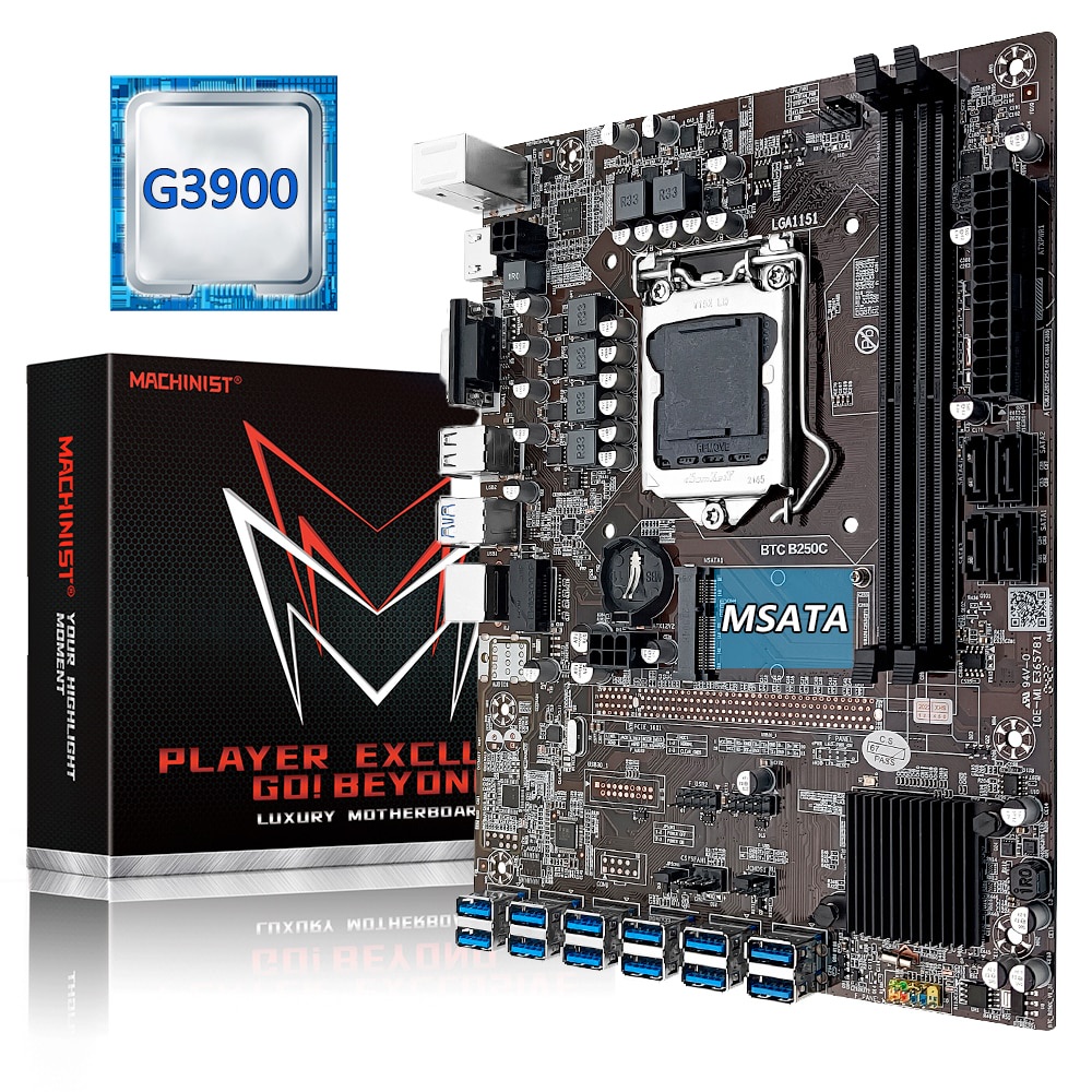 PREORDER BTC B250C Mining LGA 1151 Motherboard Set kit With G3900 CPU DDR4 RAM MSATA +12XPCIE to USB