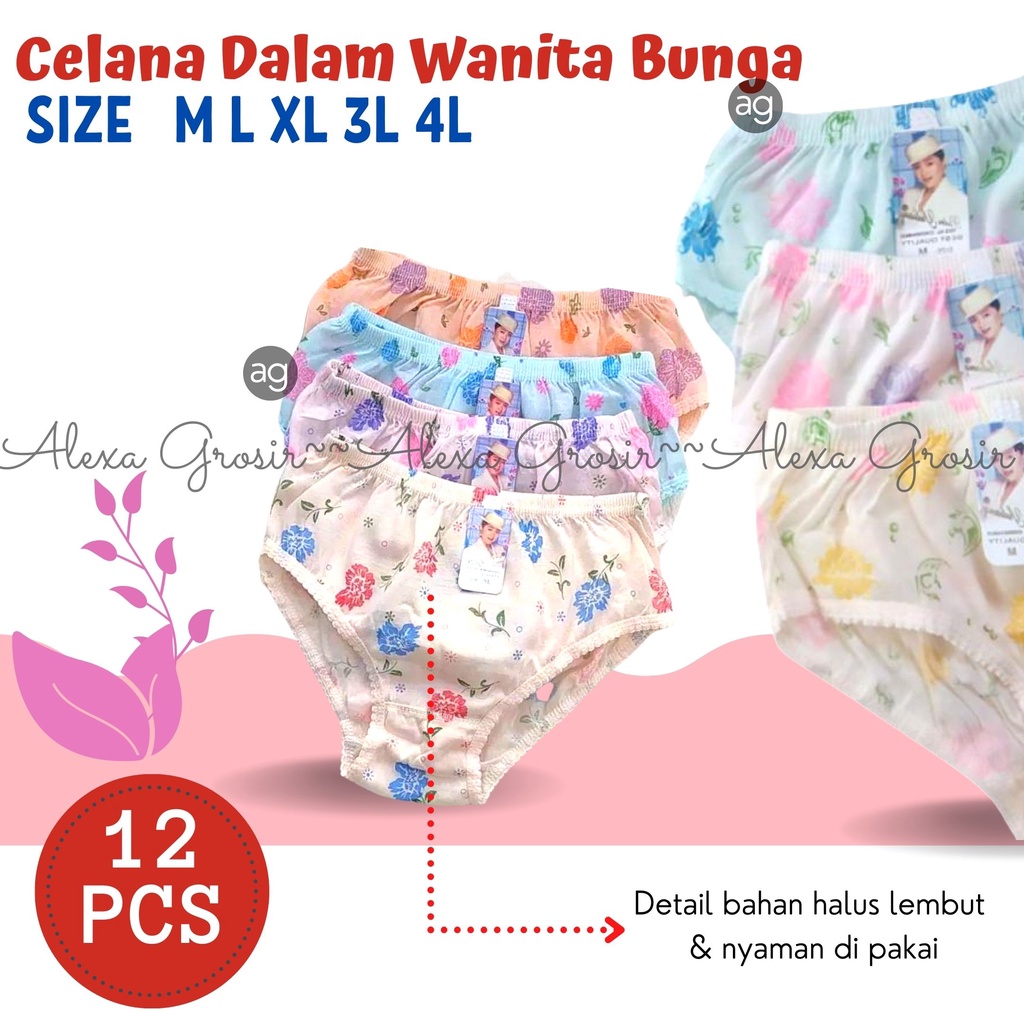 12 PCS CD WANITA MOTIF BUNGA TERMURAH  M L XL 3L 4L