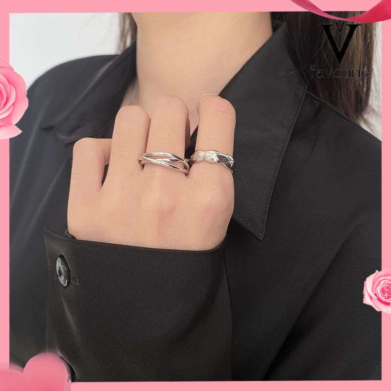 [COD]Fashion Wanita Kepribadian Desain Relung Yang Dapat Disesuaikan Cincin Sederhana Dua Lapisan Cross Set-FA