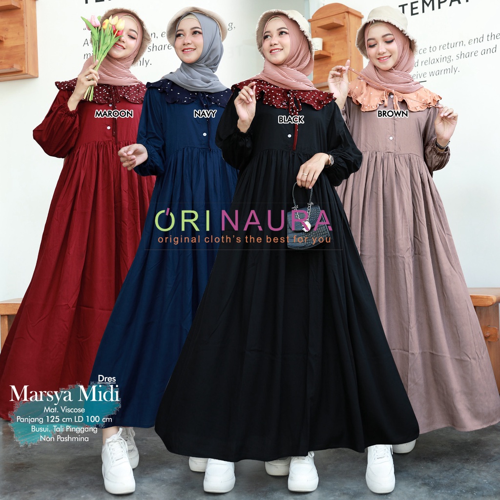 MARSYA MINI MIDI DRES gamis muslim original produk by ori naura baju gamis midi dress terbaru