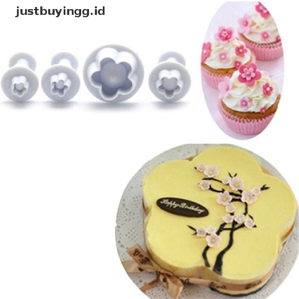 (Justbuyingg.Id) 4pcs Cetakan Kue / Fondant Bentuk Bunga Plum Untuk Dekorasi