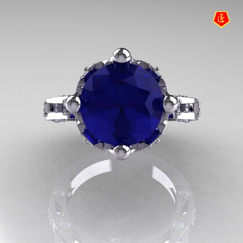 [Ready Stock]Women's Fashion 925 Silver Diamond Sapphire Ring