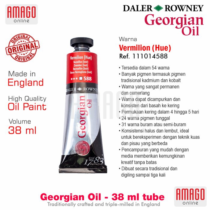 

Cat Minyak Lukis DALER-ROWNEY Georgian Oil 38 ml - Vermilion Hue - 111014588