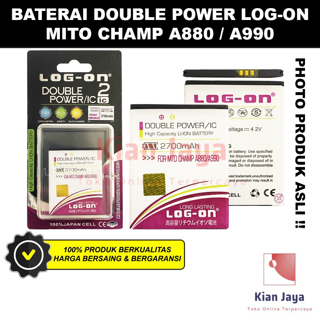 Baterai Double Power Log-on Hp Mito Champ A880 A990 Batre Batrai Battery Original Logon