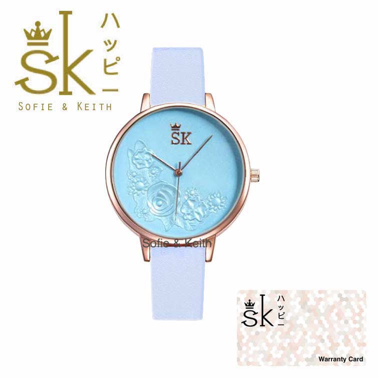 SK Mawar 3D [ Biru ] Jam Tangan Water Resistant Wanita Fashion Strap Leather - SK_814