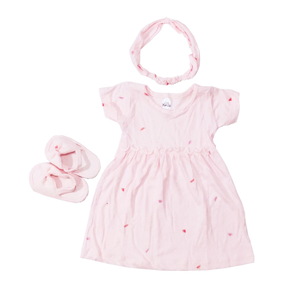 Ava 0-12 Bulan Dress Set Bayi / Dres Set Anak Bayi Little Koda - Toko Uwais Grosir-Soft Pink Watermelon