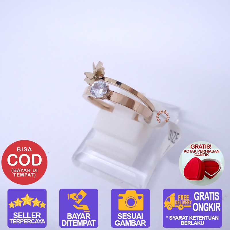 Lovelybutik Cincin Titanium Wanita Anti karat Selamanya Edulis Cincin Wanita Titanium Model Kupu