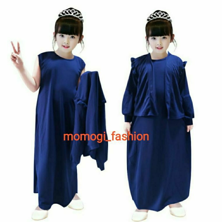 MOMOGI- SET GAMIS ANAK BASIC CARDIGAN PUFFY ( 2 IN 1 ) / Usia 5th-10th