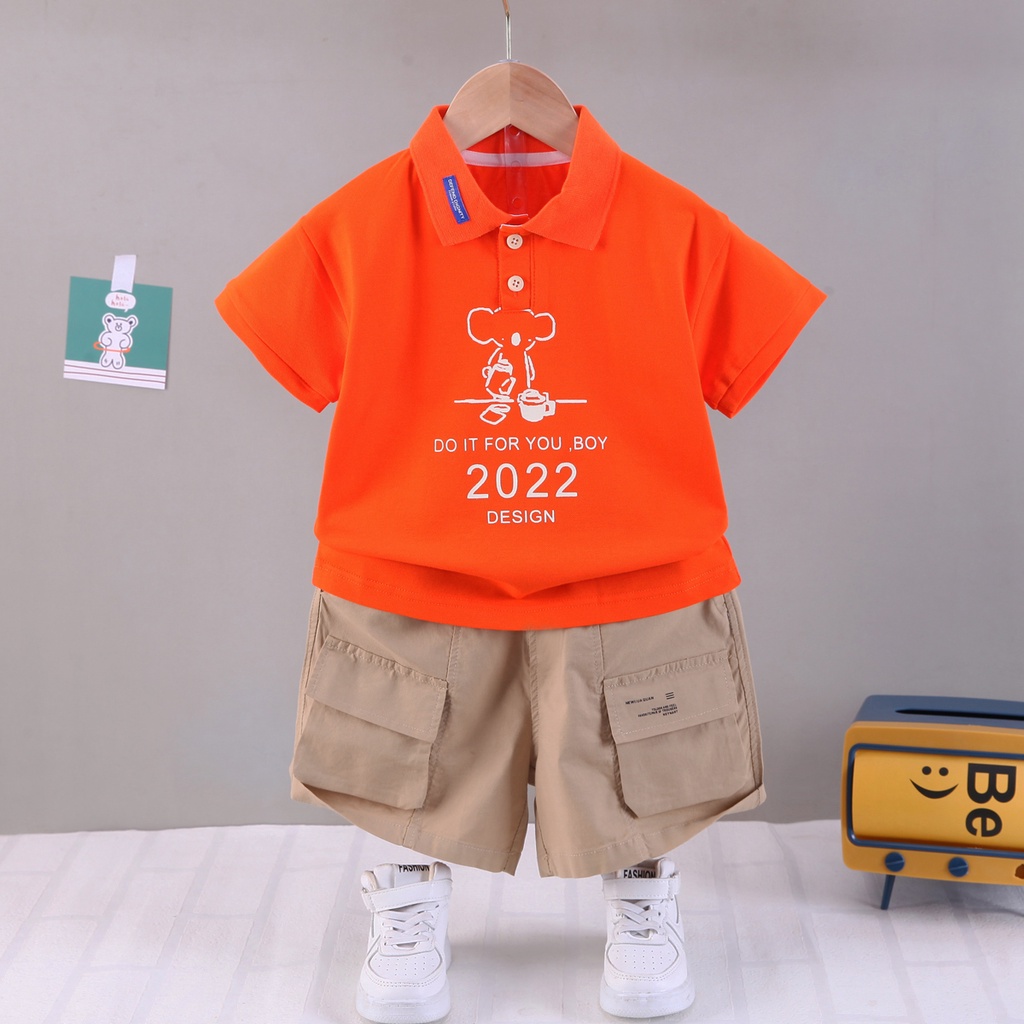 Setelan baju anak laki laki import setelan polo anak laki import baju anak cowok import fashion anak laki laki impor motif beruang celana pendek chino anak laki