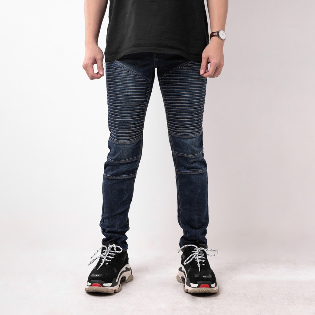 Celana Jeans Pria Bahan Stretch Denim - Biker Jeans - Dark Blue - (UJB-03)