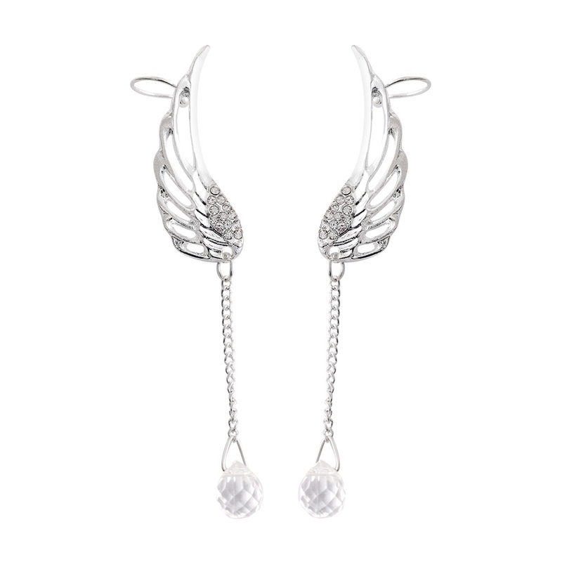 1 Pasang Anting Juntai Panjang Bentuk Sayap Malaikat Aksen Kristal Berlian Imitasi Gaya Vintage Untuk Wanita